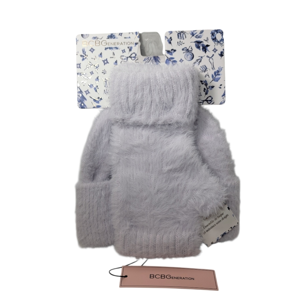 Nwt BCBGeneration Womens Soft Beanie Toque & Fingerless Glove Set Lavender